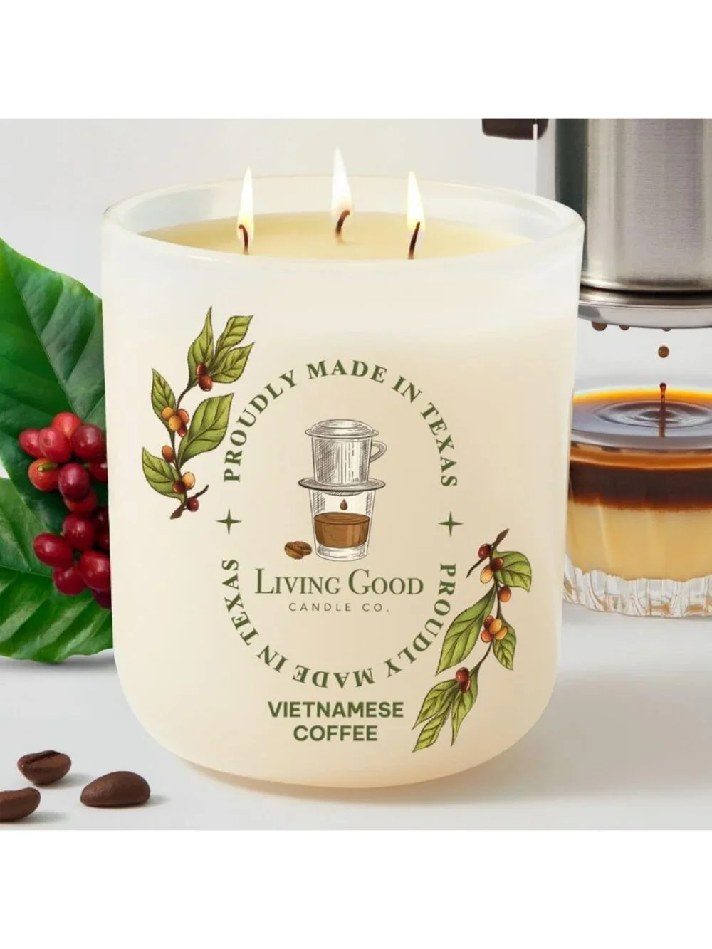 Rich Coffee Beeswax Candle - Roasted Bean & Sweet Vanilla, Long-Lasting 90+ Hr